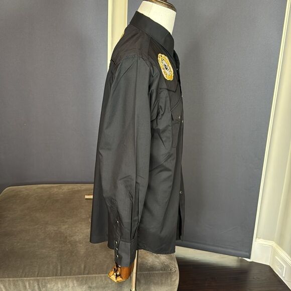 Black Western Dress Shirt Embroidered Patches Snap Buttons Size M NWT - Picture 4 of 13